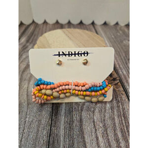 Indigo Authority Multicolor Beaded Bracelet and Earrings Set, New in Box